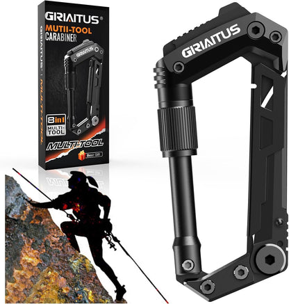 Carabiner Multitool, EDC Carabiners with Pocket Knife, Serrated Knife, Rope Cutter, Screwdriver, Can Bottle Opener, Ruler, Survival Gear for Camping Climbing Outdoor Accessories, Gifts for Men