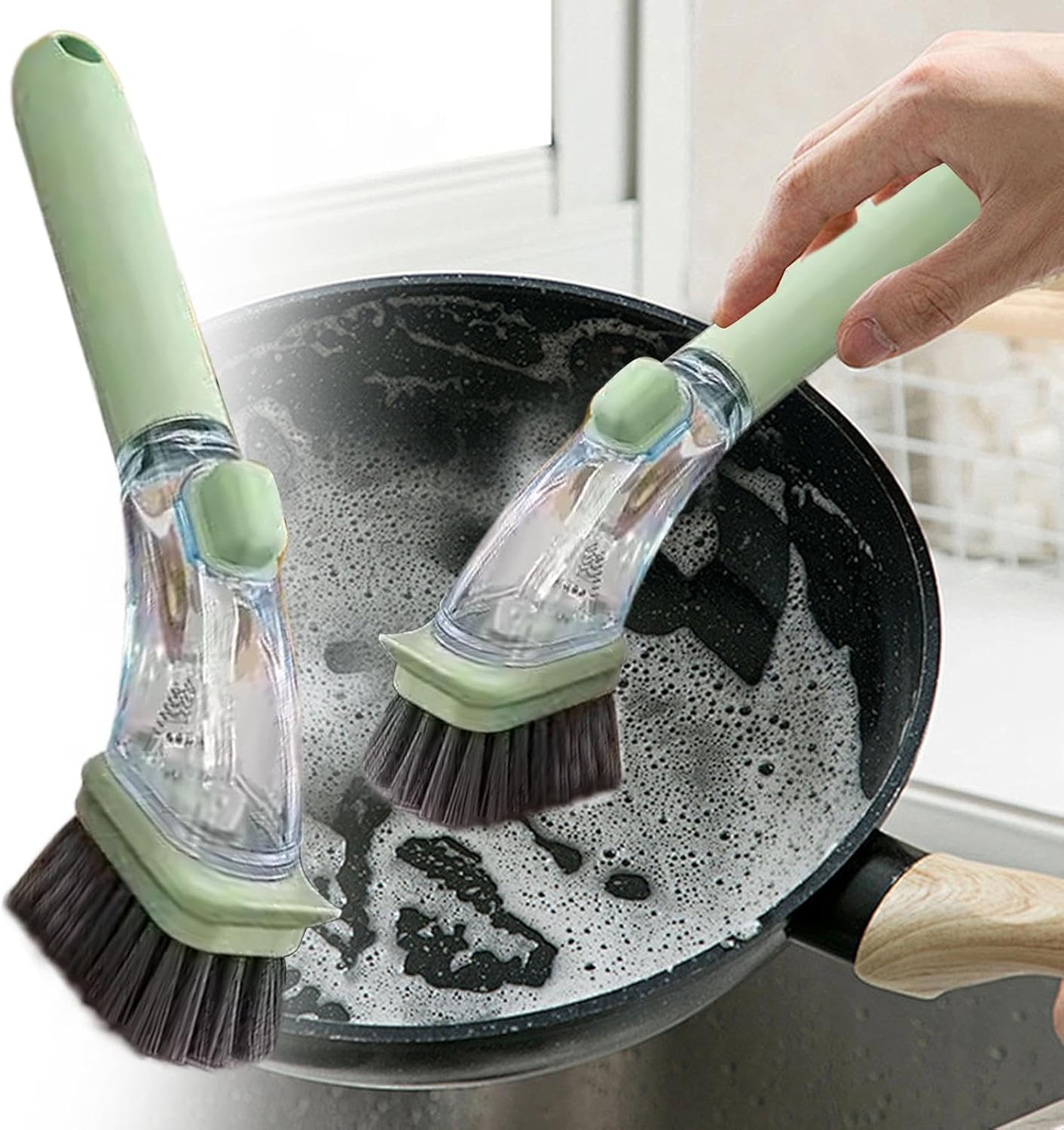 Soap Dispensing Dish Brush | Kitchen Essential Cleaning Brush | Multi Purpose Cleaning Brush | Handheld Soap Brush | Dish Cleaning Tool Ergonomic Design For Pans, Sink