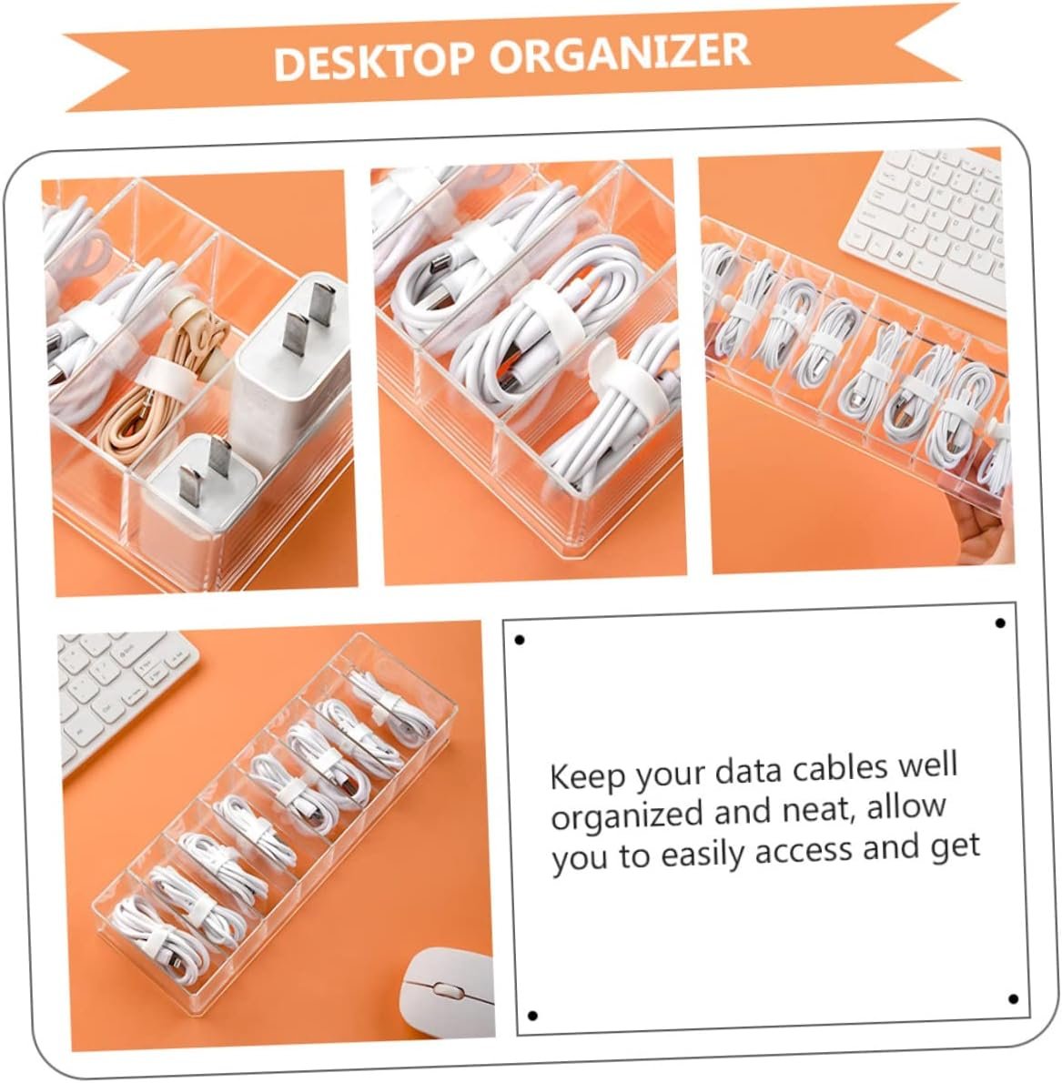SWOOMEY 1Pc Transparent Cable Management Box Compartment Organizer for Data Cables USB Wires Chargers Desktop Storage for Neat Tidy Workspaces