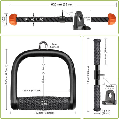 SELEWARE Cable Machine Attachments Set LAT Pulldown Attachments Cable Machine Accessories for Home Gym Weight Workout Tricep Rope Exercise D Handles Workout Handles Pull Down Bar Straight Bar