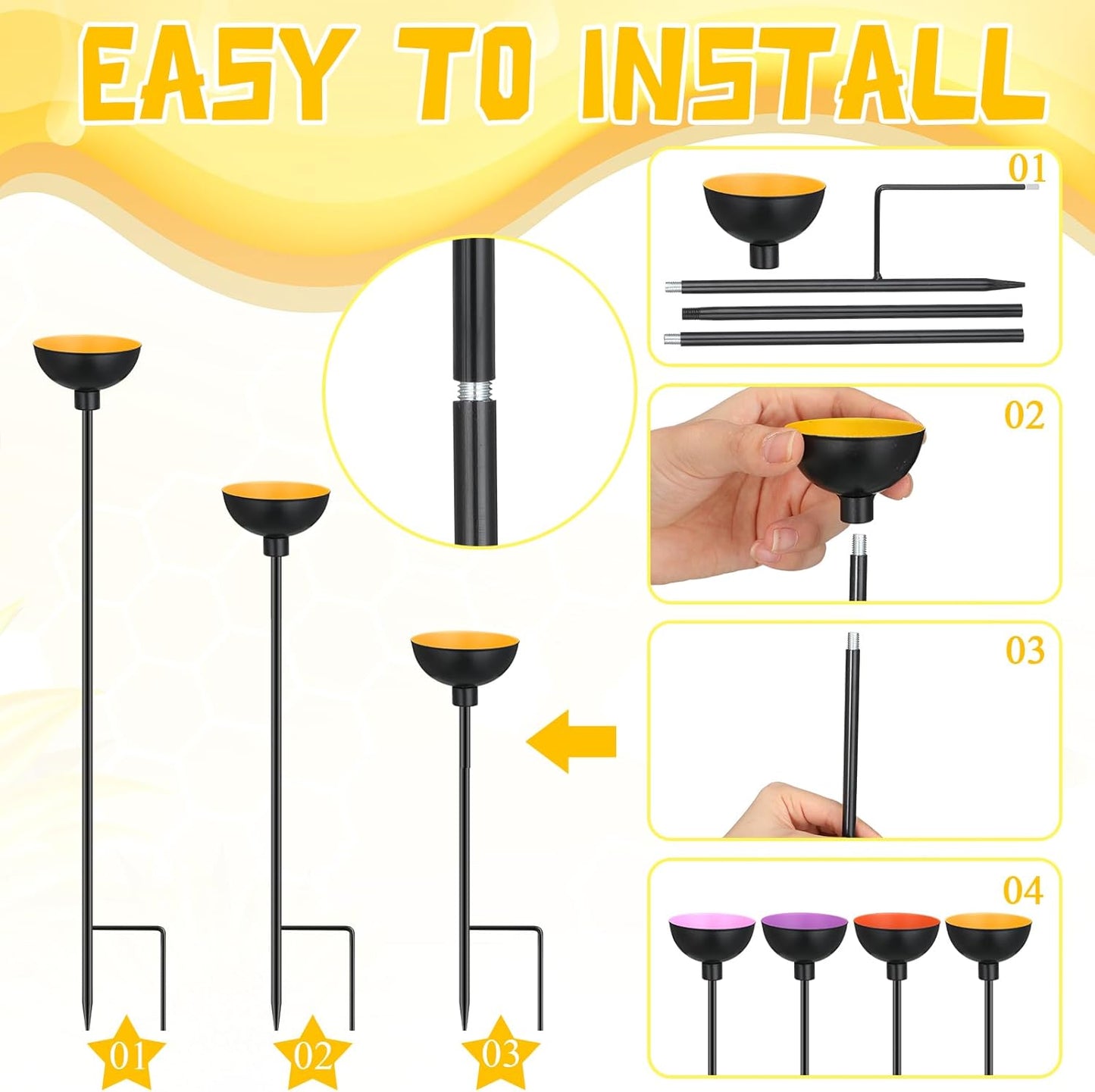 Lineshading 4 Pcs Bee Watering Station Butterfly Water Catcher Cups Small Insects Bee Feeders for Outside Feeding and Watering Metal Garden Stakes Garden Sculpture Decor
