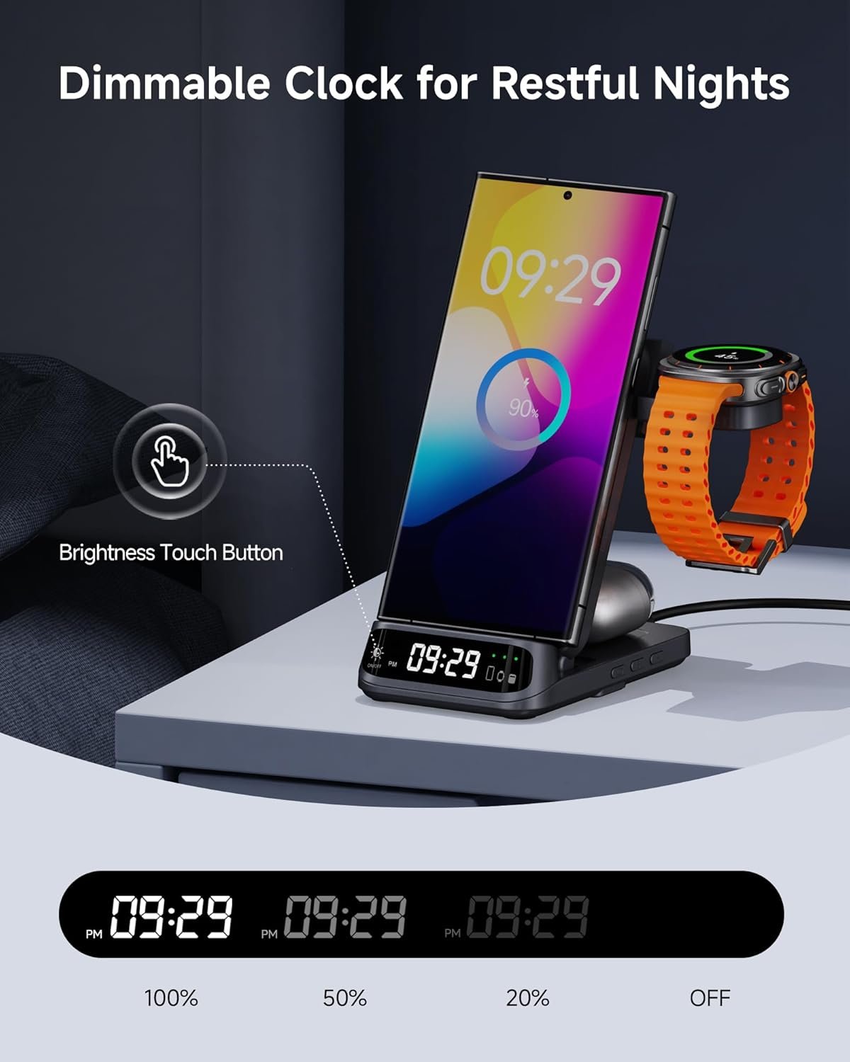 SwanScout 708S Wireless Charging Station for Samsung, 3 in 1 Wireless Charger for Samsung S25/S24/S23/S22/S21/Z Flip/Fold, for Galaxy Watch 7/Ultra/6/5, Galaxy Buds 3/3 Pro (NO Adapter)