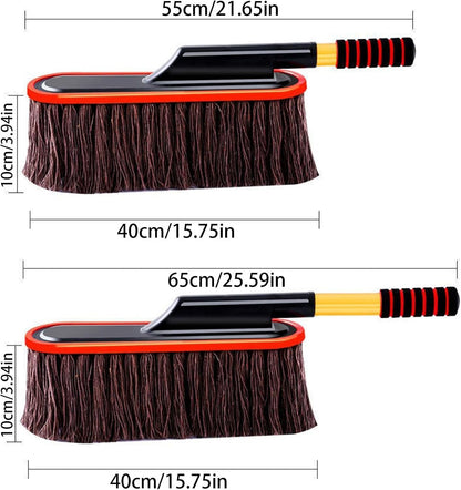 Auto Duster, Car Cleaning Brush, 53.9/21.1/12.4 Inches, Telescoping Handle, Rotatable Soft Bristle Detailing Tool, Multipurpose Vehicle Dusters for Car and Vehicles, Black