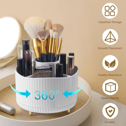 MumdoYAL Makeup Organizer, 360° Rotating Brush Organizer, Versatile Cosmetic Container for Room Dressing Room, Bedroom, Bathroom Decoration