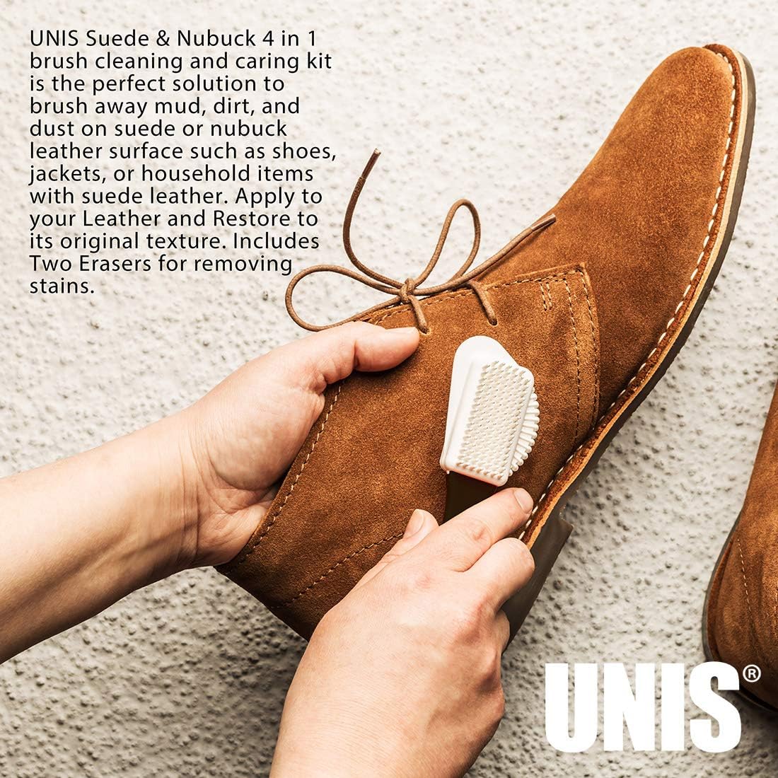 Suede & Nubuck Leather 4 Way Cleaning Caring Brush Shoe & Boots Cleaner Essential Kit with Extra 2 Erasers