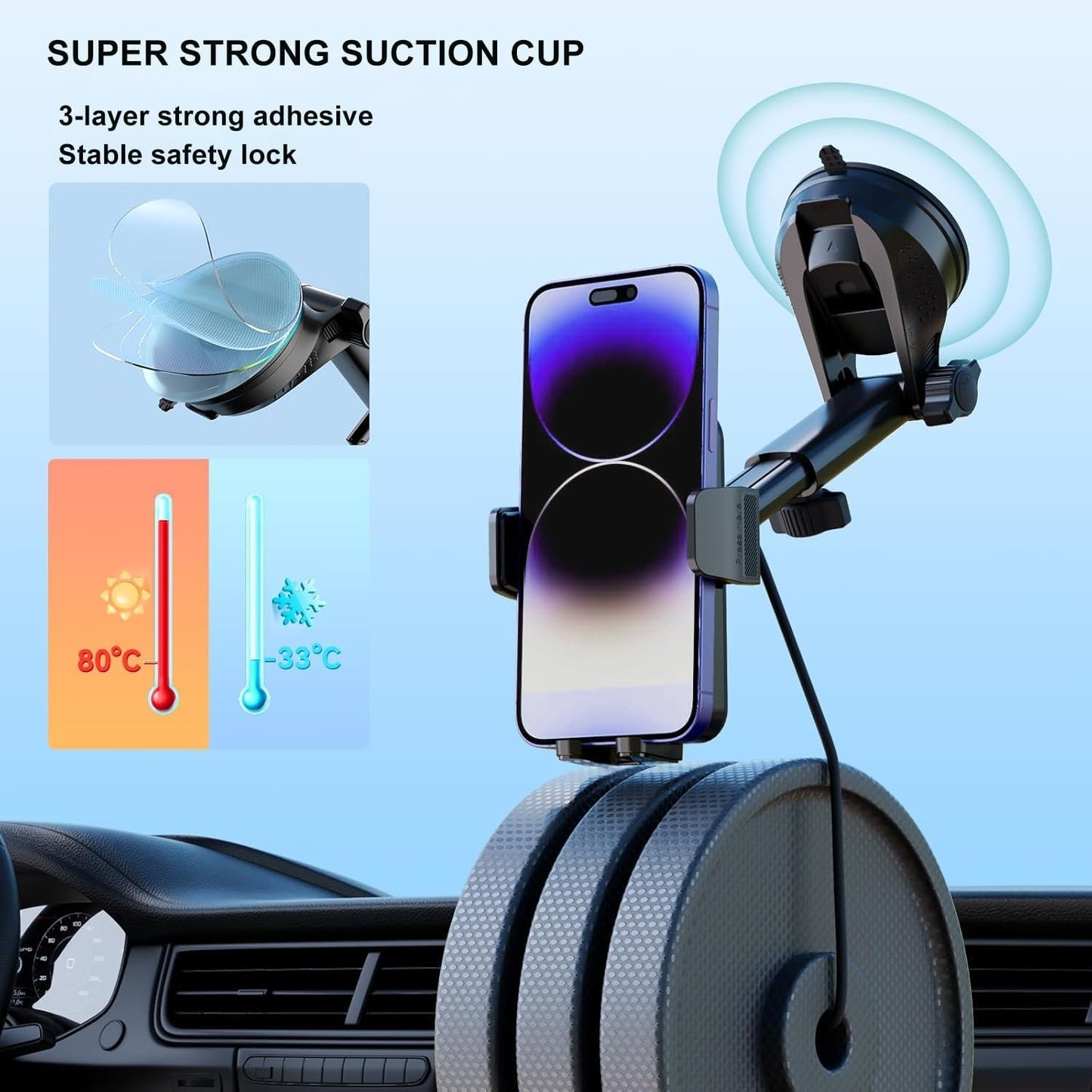 Car Phone Holder Phone Mount for Car Windshield Dashboard Automotive [Super Stable] Automobile Cell Phone Holder Fit for Most iPhone Android Smartphone