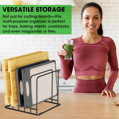 5-Tier Cutting Board Organizer Rack, Kitchen Storage & Organization Accessories for Cutting Boards, Baking Sheets, Trays, Space-Saving Kitchen Cabinet & Pantry Organizer, Rust-Resistant Metal