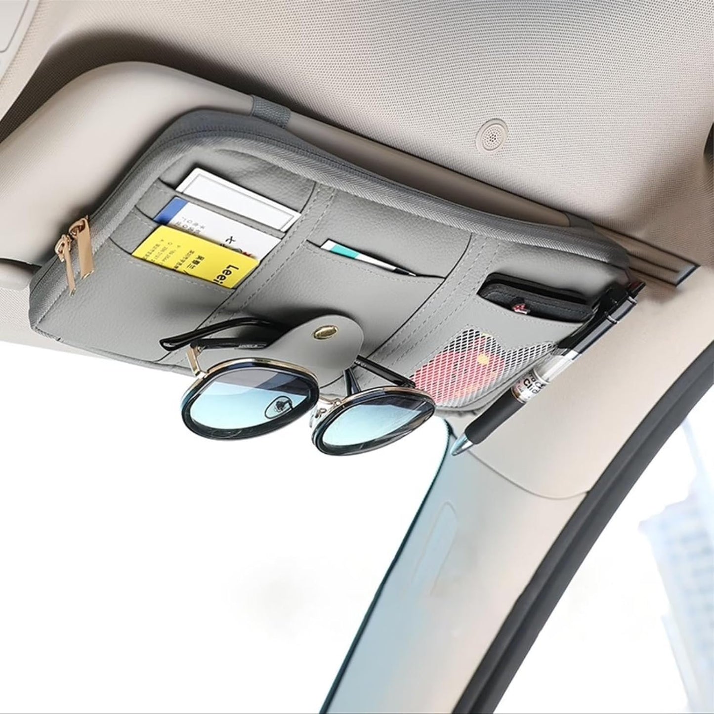 Car Sun Visor Organizer, SUV, Trucks, Multi-Pocket Visor Storage Pouch, Auto Interior Accessories for Cards Pens Sunglasses Document