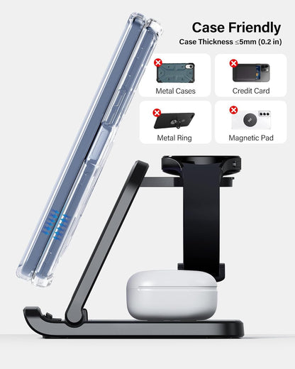 SwanScout Wireless Charger for Samsung Z Fold 6/5/Pixel 9 Pro Fold, SwanScout 705S, 3 in 1 Foldable Wireless Charging Station for Samsung Z Fold, Galaxy Watch 7/Ultra/6/5, Galaxy Buds 3 (No Adapter)