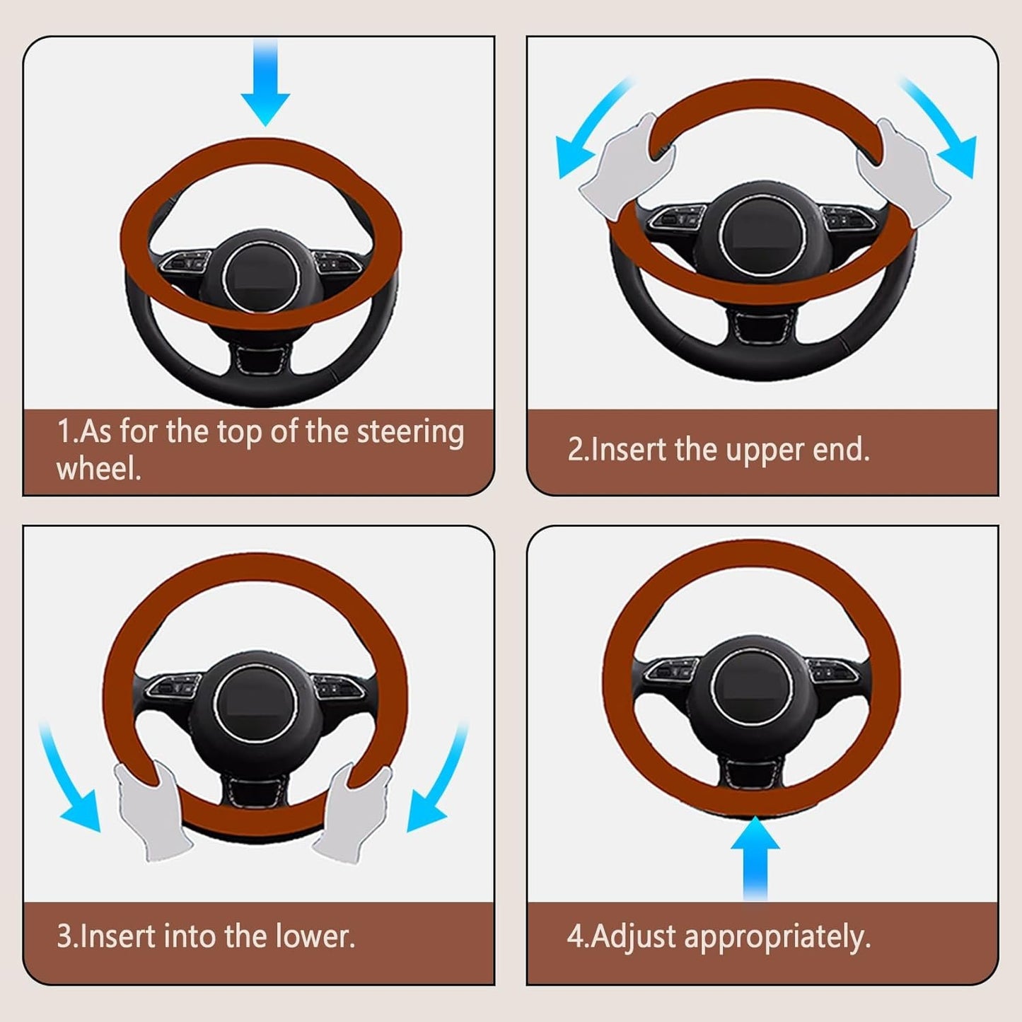 deemars Car Steering Wheel Cover, 15 Inch Universal Microfiber Leather Car Steering Wheel Cover, Car Interior Accessories for Men and Women (Beige)