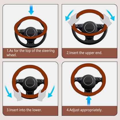 deemars Car Steering Wheel Cover, 15 Inch Universal Microfiber Leather Car Steering Wheel Cover, Car Interior Accessories for Men and Women (Beige)