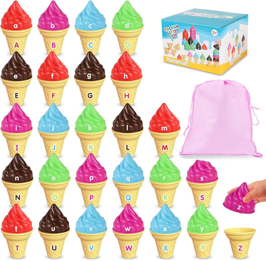 Ice Cream Preschool Alphabet Match Learning Toys,Color Sorting Matching Letter Game for Toddlers,Kindergarten Learning Activities Stacking Montessori Fine Motor Skills Toys for Toddler Kids