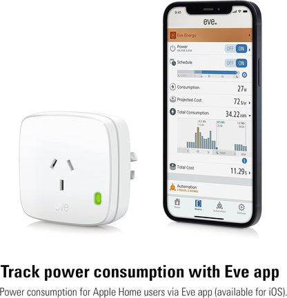 Eve Energy AU (Matter) - Smart Plug & Power Meter, app/voice control, automate lights/appliances, 100% privacy, for Alexa/Apple Home/Google Home/SmartThings/Home Assistant, Thread Border Router needed