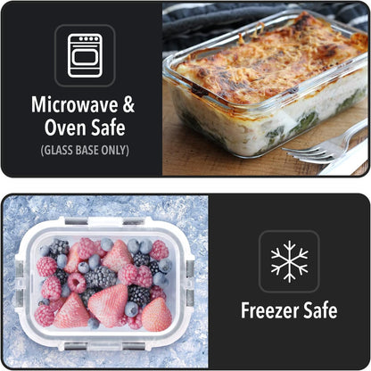 Glass container food storage - [10 Pack] meal prep containers with lids - leak proof food storage containers (10 lids & 10 glass meal prep container) BPA Free