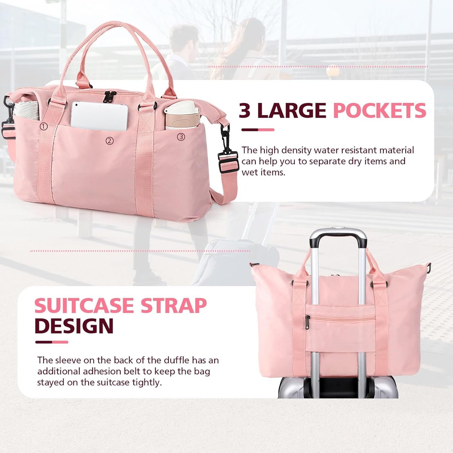 EASYFUN Travel Duffle Bag, Waterproof Weekender Carry On Tote Bags for Women, Men, Hospital Bag, Overnight Bag Luggage with Trolley Sleeve