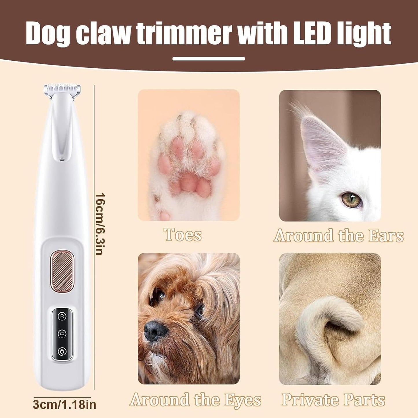 Saffory Electric Dog Trimmer,2025 Upgrades Dog Paw Trimmer with LED Light,18 mm Widen Blade, 35 dB Low Noise,Rechargeable Pet Electric Hair Clipper for Dogs and Cats