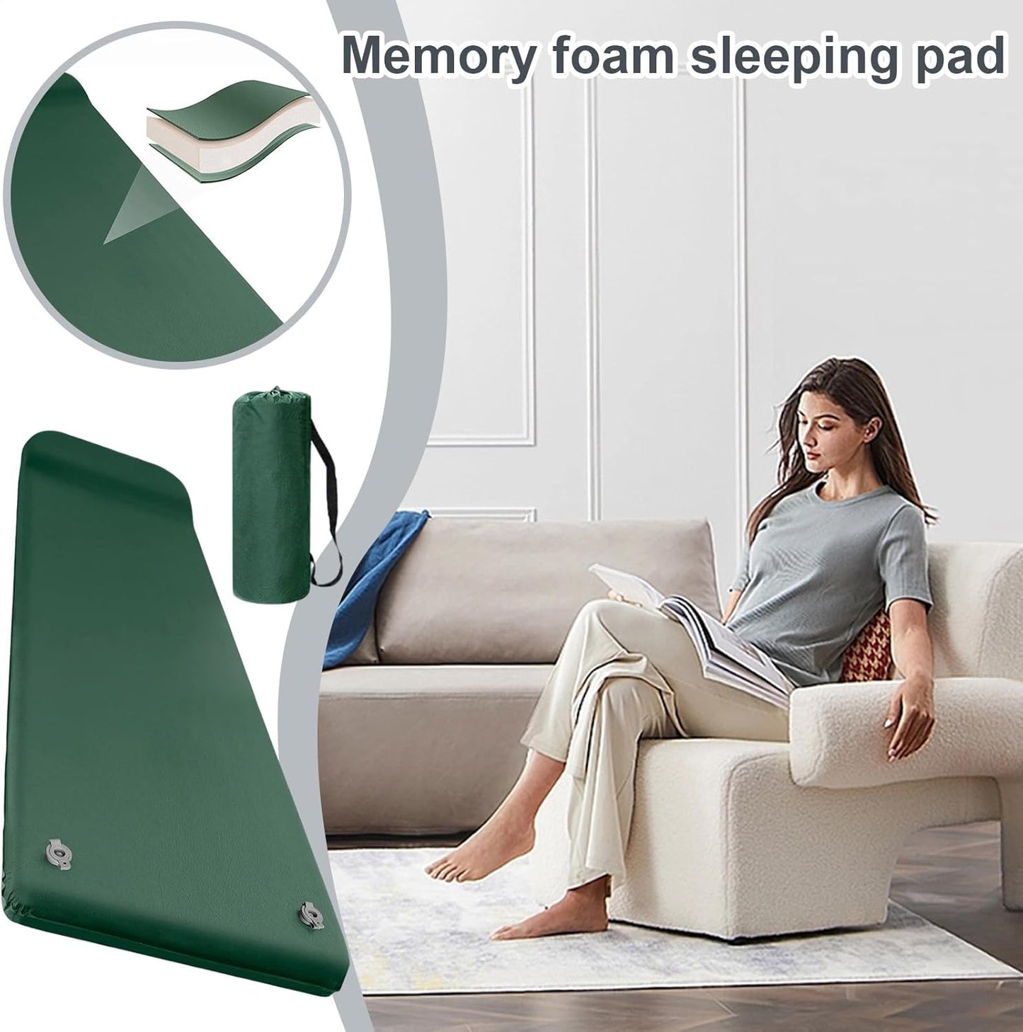 Inflatable Sleeping Pad, Soft Foam Camp Mattress, Built-in Pillow, Quick-Inflating Design, Lightweight Material, Ideal Use for Camping Gear for Travel, Beach, Home, Outdoor Rest