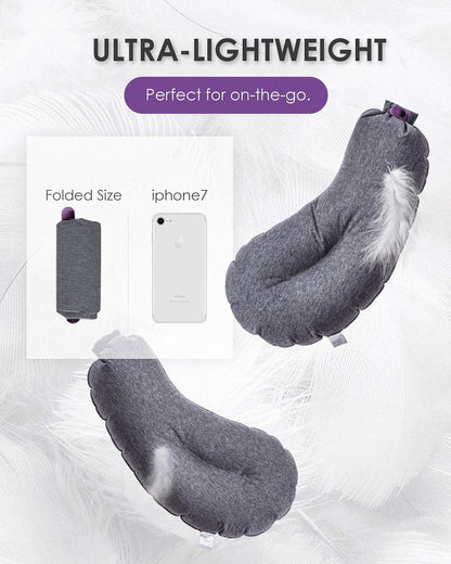DesignNest Aubergine Pillow, Comfort in a Puff, Inflatable Ergonomic Hug Friendly, Compact Lightweight, for Napping, Lounging, Camping, Home & Travel Pillow, Dorm Decor, Grey