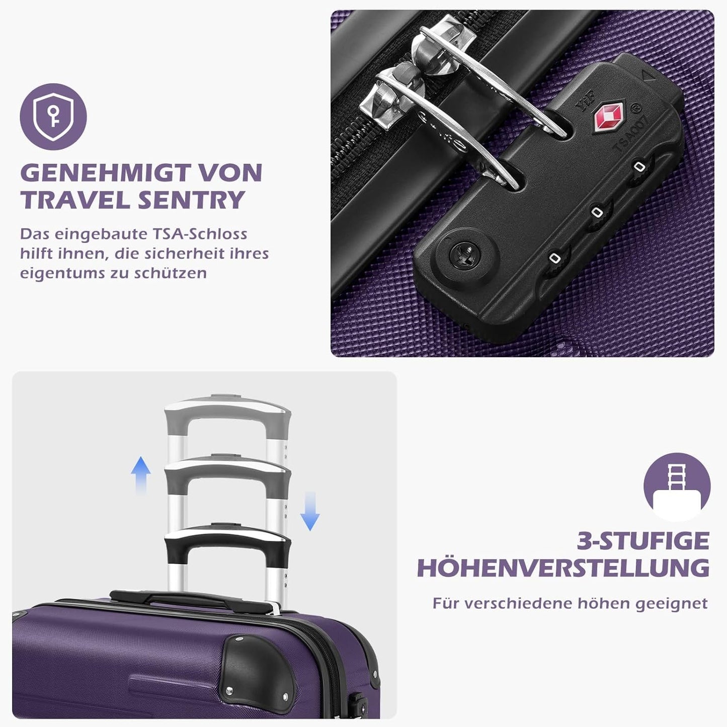 COOLIFE Suitcase Trolley Hard Ultralight and Spacious, Side Combination Lock with TSA, 4 Wheels for Easy Transport, grey, Side combination lock with TSA, 4 wheels for easy transport