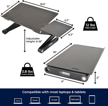 WorkEZ Best Adjustable Laptop Stand for Desk, Portable Laptop Stand Adjustable Height, Foldable Cooling Computer Stand Laptop Riser for Desk, Black