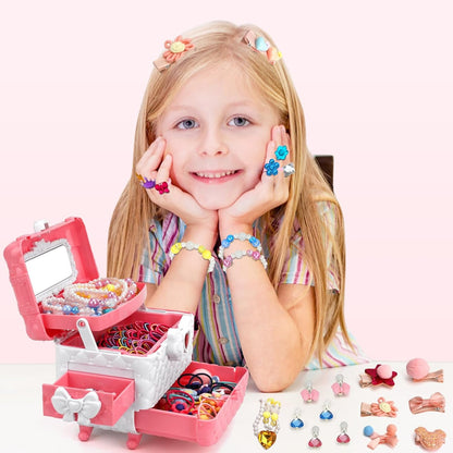 Kids Jewelry Kit Girls Toys, 153pcs Girls Dress Up Play Jewelry Set Kids Toys with Necklaces Bracelets Rings Earrings Hair Accessories and Storage Box, Christmas Birthday Gifts for 3-8 Year Old Girl