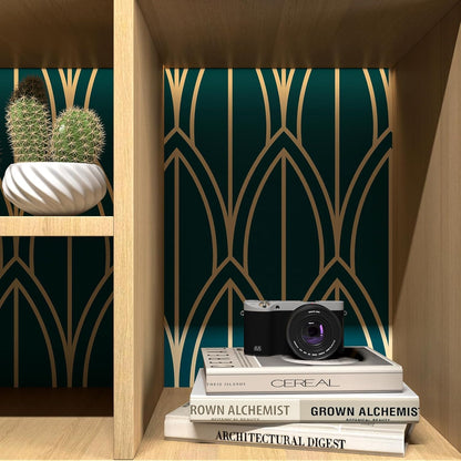 FunStick Geometric Pattern Wallpaper Furniture Sticker Paper Geometric Pattern Green Blue Adhesive Film for Furniture Green Blue Wall Cladding Bedroom Bathroom Geometric 44.5CM×3M