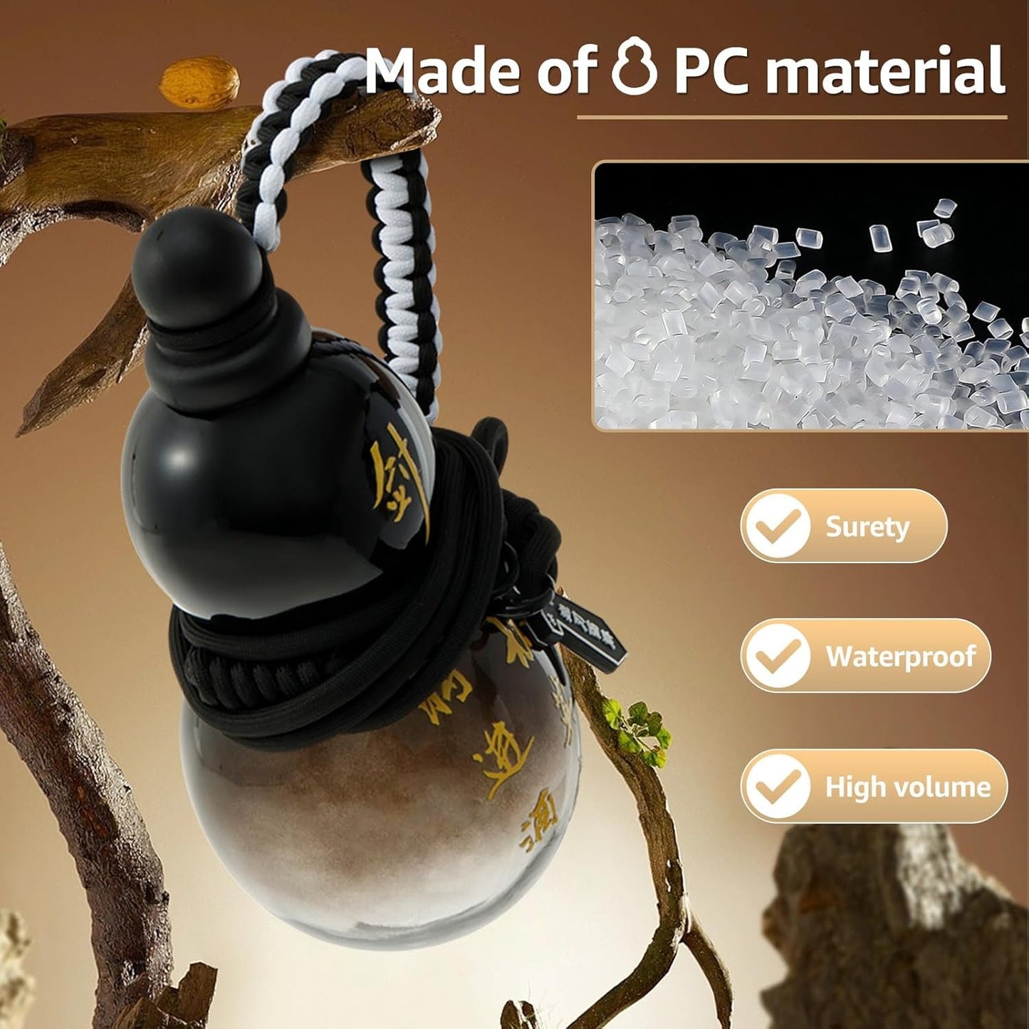 Gourd Water Bottle, 28oz Large Gourd Style Tritan Water Bottle, Drinking Gourd Bottle Gourd Drinking Cup Jug w Strap Waist Rope Cup Brush Charm DIY Sticker, Leak Proof Screw Top Sports Water Bottle