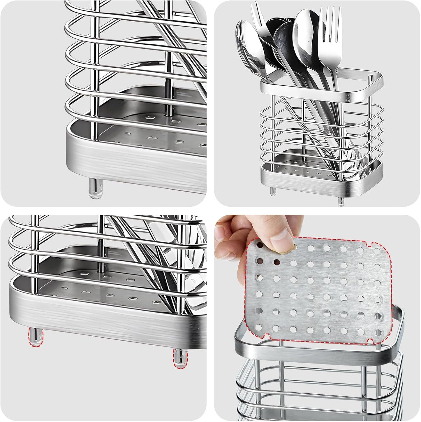 IWNTWY Utensil Holder, Stainless Steel Utensil Drying Rack with Detachable Base, Silverware Cutlery Flatware Holder Rack for Kitchen Storage Forks, Knives, Spoons, Chopsticks