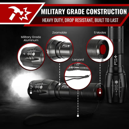 PeakPlus LED Flashlights High Lumens, Tactical Flash Lights [4 Pack] - Super Bright Waterproof Zoomable 5 Modes - Powerful Handheld Flashlight for Emergencies, Camping, Outdoor, Dog Walking
