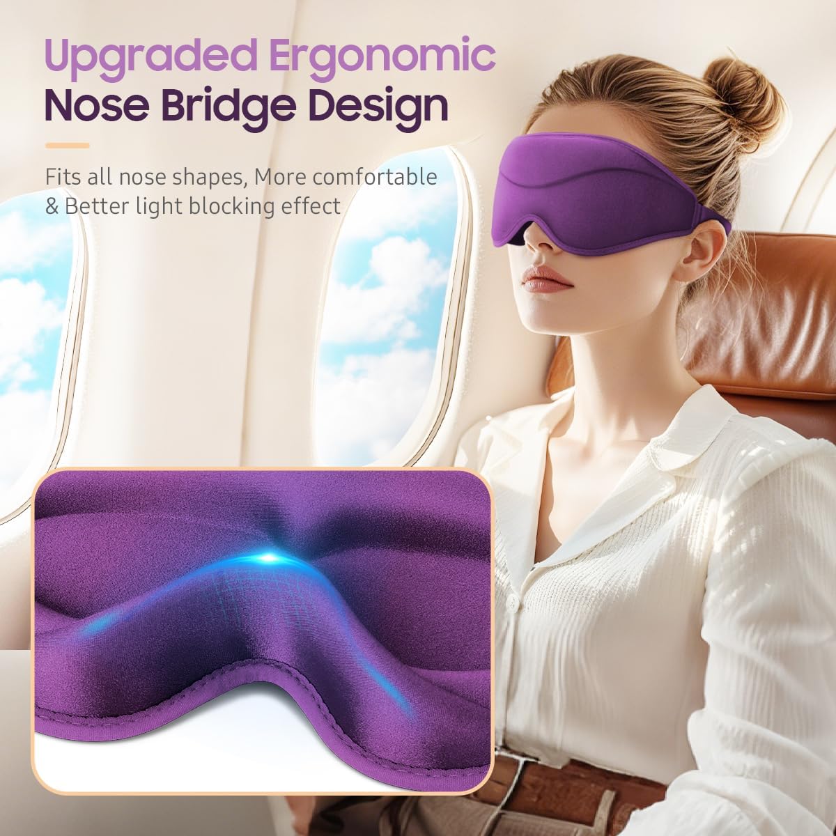 BeHoomi Sleep Mask, Premium Eye Mask for Sleeping, Completely Blackout, Superior Soft Comfort, Upgraded 3D Ergonomic Designed Sleeping Mask for Home, Office, Travel, Meditation, Yoga, Purple