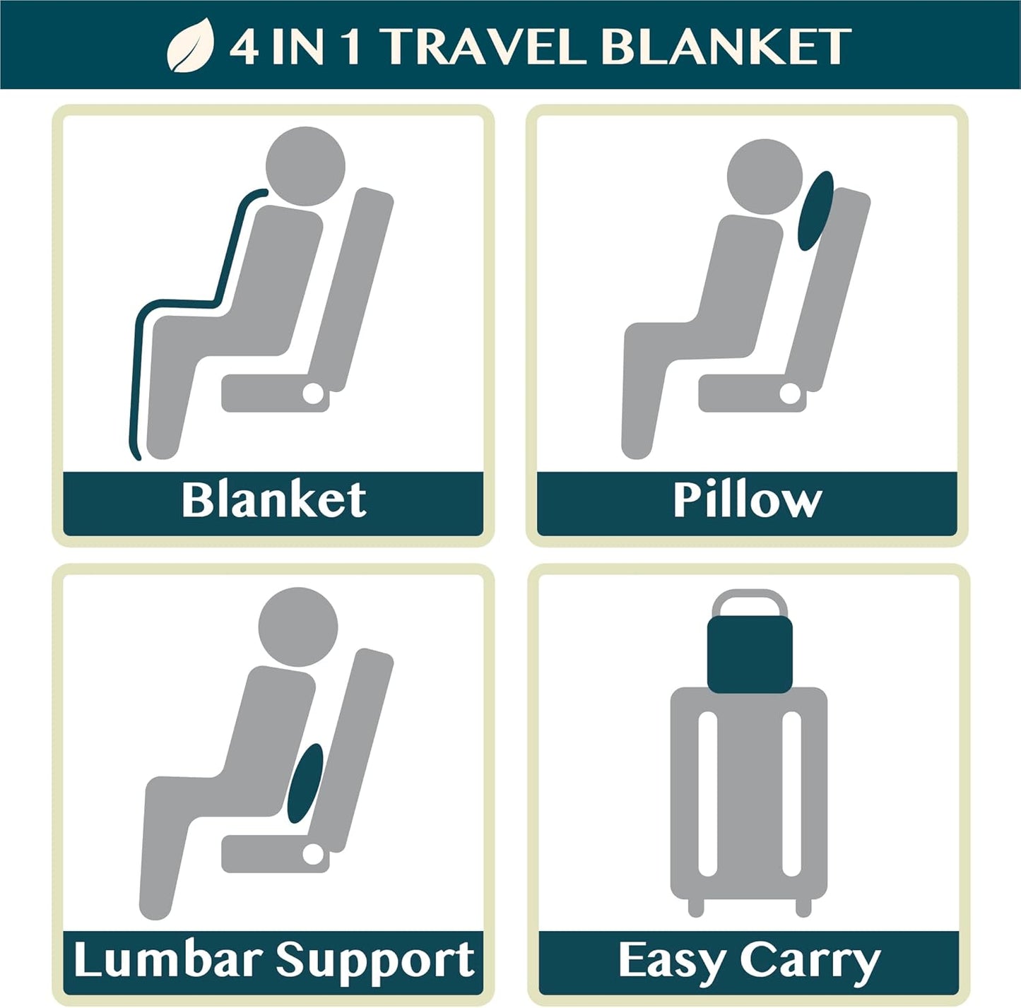 PAVILIA Travel Blanket Pillow, Soft Airplane Blanket 2-IN-1 Combo Set, Plane Blanket Compact Packable, Flight Essentials Car Pillow, Travelers Gifts Accessories Luggage Backpack Strap, 60x43 Navy Blue