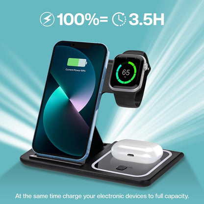 Airelax 3-in-1 Wireless Charger Apple Watch Charger, Foldable Wireless Charging Station, Fast Mobile Phone Chargers, Compatible Wireless Phone Charger for iPhone 12-16, Airpods Pro/4/3/2, Apple Watch
