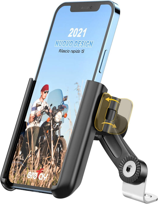 Grefay Motorcycle Phone Holder 1S Quick Release Mobile Phone Holder Anti Shake Mirror for 3.5-7.0 Inch Smartphone 360° Rotatable
