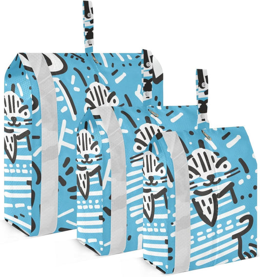 Abstract Cat 3pcs Travel Packing Storage Bags Reusable Bags For Clothes Travel Bags For Traveling Storage And Organization