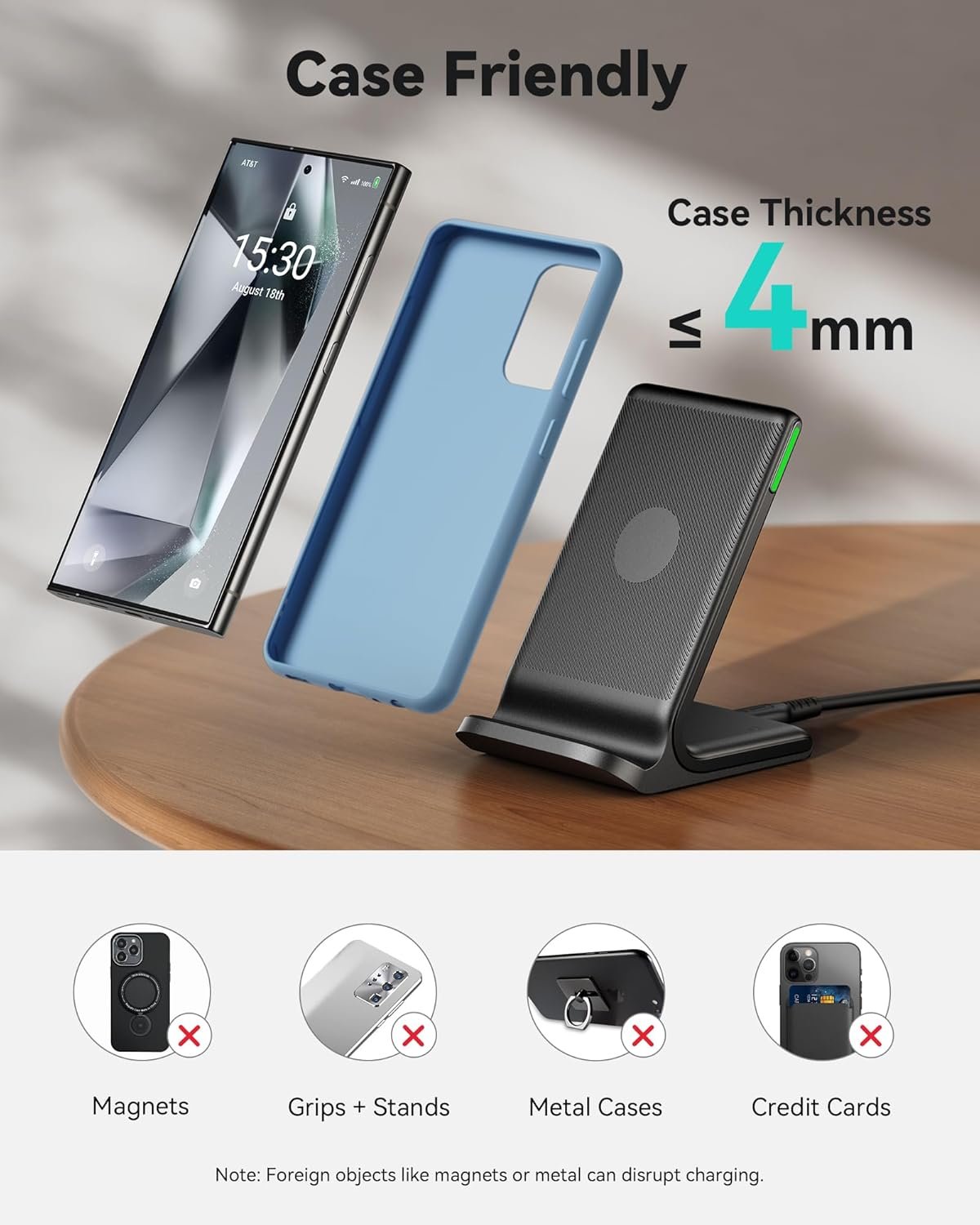 INIU Wireless Charger, 15W Qi-Certified Fast Charging Station, Wireless Charging Stock with Sleep-Friendly Adaptive Light Compatible with iPhone 16 15 Pro Max Samsung Galaxy S25 S24 Ultra Google Pixel