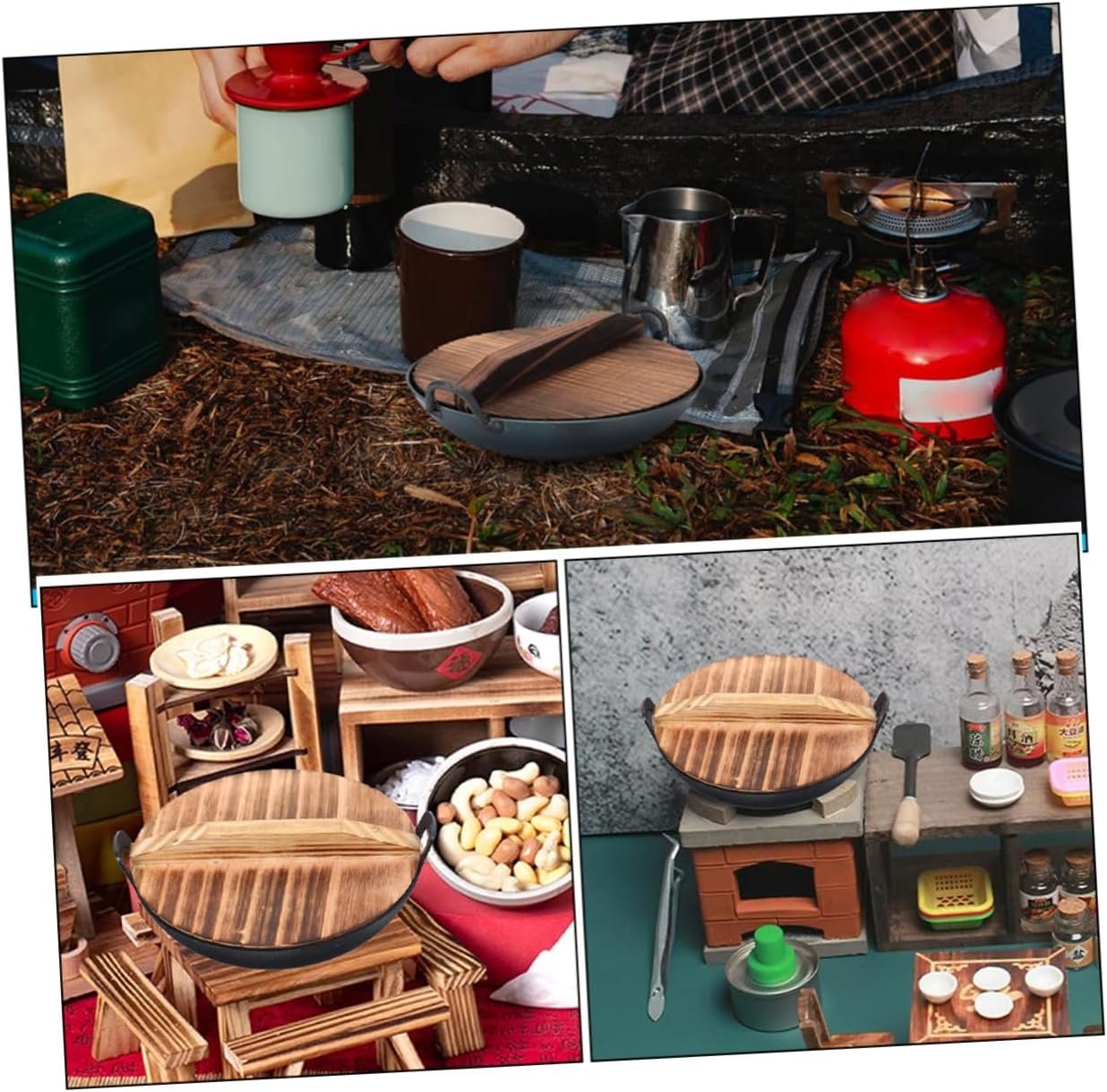Garneck Mini Wok Di Ferro a Doppio Orecchio Mini Utensili Da Cucina Wok Della Casa Delle Bambole Accessori Da Cucina Da Gioco Di Dimensioni Mini Gadget Da Cucina in Miniatura Ferro Battuto