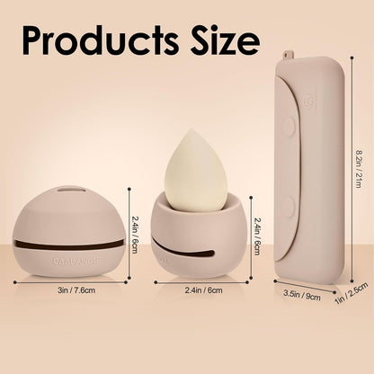 Silicone Makeup Brush Holder And Beauty Sponge Case, Travel Makeup Brush Case With Magnetic Closure, Makeup Sponge Holder 2 In 1 Stand Storage For Quick Drying Khaki