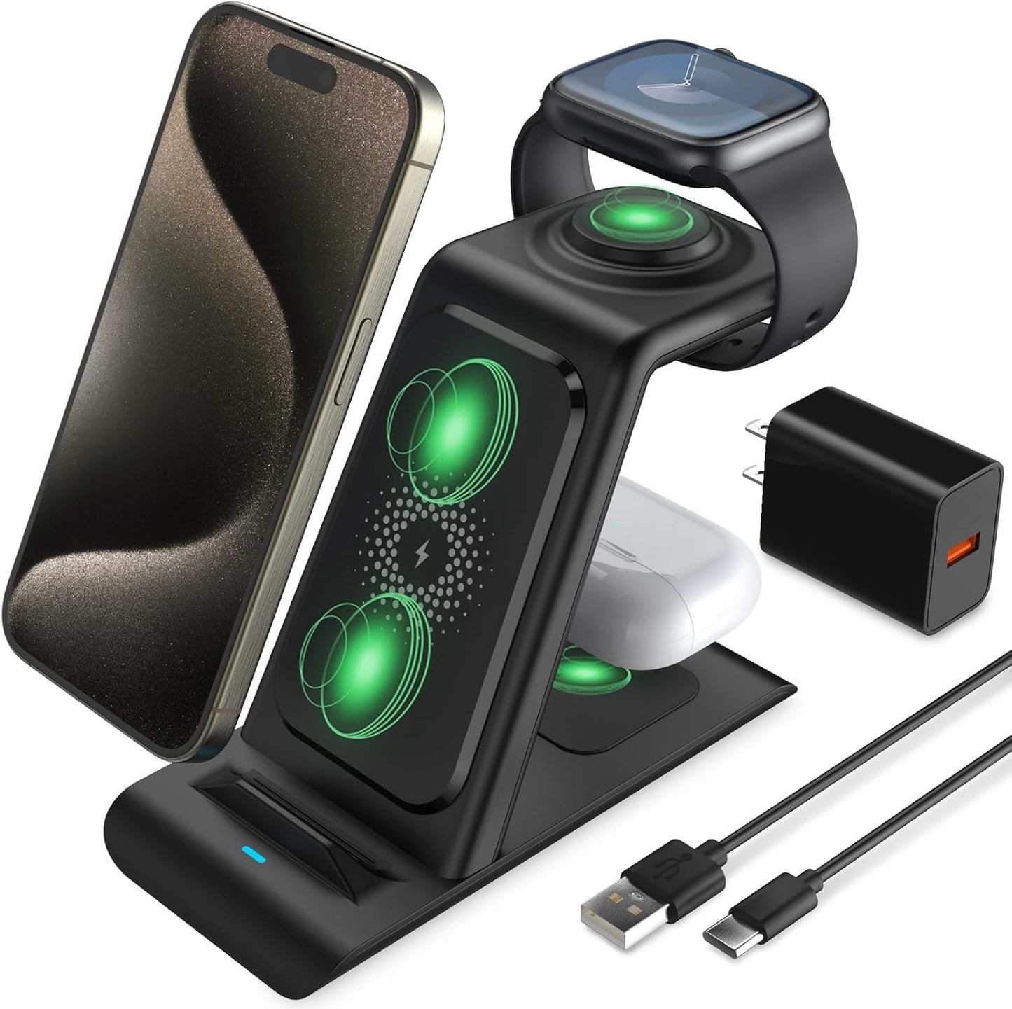 HATALKIN 3 in 1 Wireless Charging Station for Apple Wireless Charger for iPhone 16 15 14 13 12 Series Charging Station for Multiple Devices for Apple Watch Ultra 10 9 8 7 for AirPods 2/3/4/Pro/Pro 2