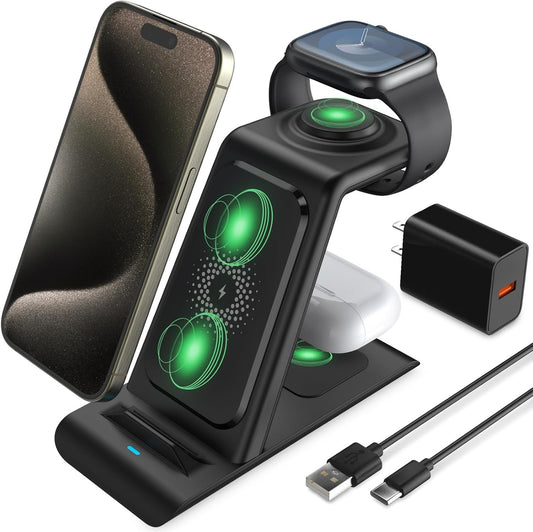 HATALKIN 3 in 1 Wireless Charging Station for Apple Wireless Charger for iPhone 16 15 14 13 12 Series Charging Station for Multiple Devices for Apple Watch Ultra 10 9 8 7 for AirPods 2/3/4/Pro/Pro 2