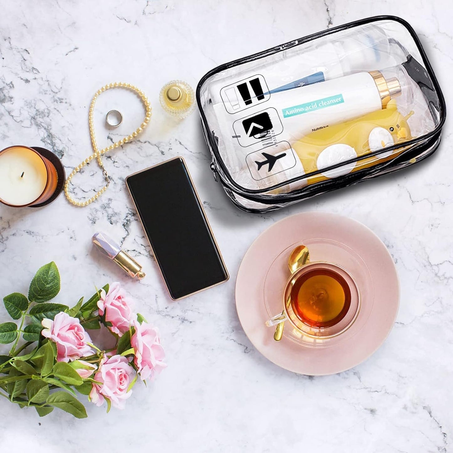 Airport Security Liquids Bag 20X20cm Clear Toiletry Bag Hand Luggage Regulations Waterproof Liquids Wash Bags Travel Accessory Holiday Essential (Black Bigger Zipper Model 2pcs)