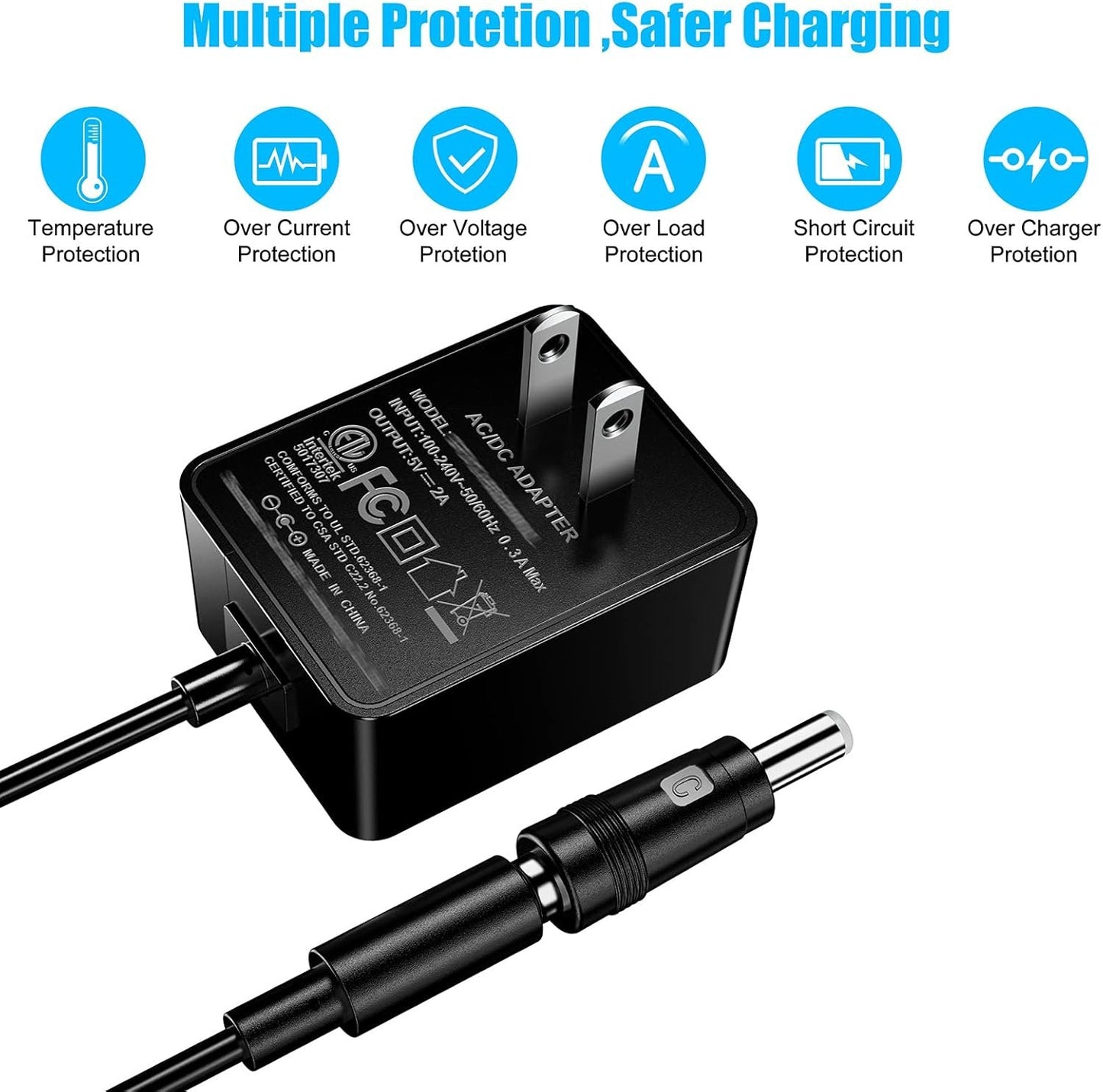 SoulBay 5V Power Supply AC100-240V to DC 5 Volt 2Amp Adapter Versatile Charger Cord 10W w/ 8 Tips, for USB Hub, TV Box, Tablet, Camera, BT Speaker, GPS, Webcam, Router and More 5V Electronics