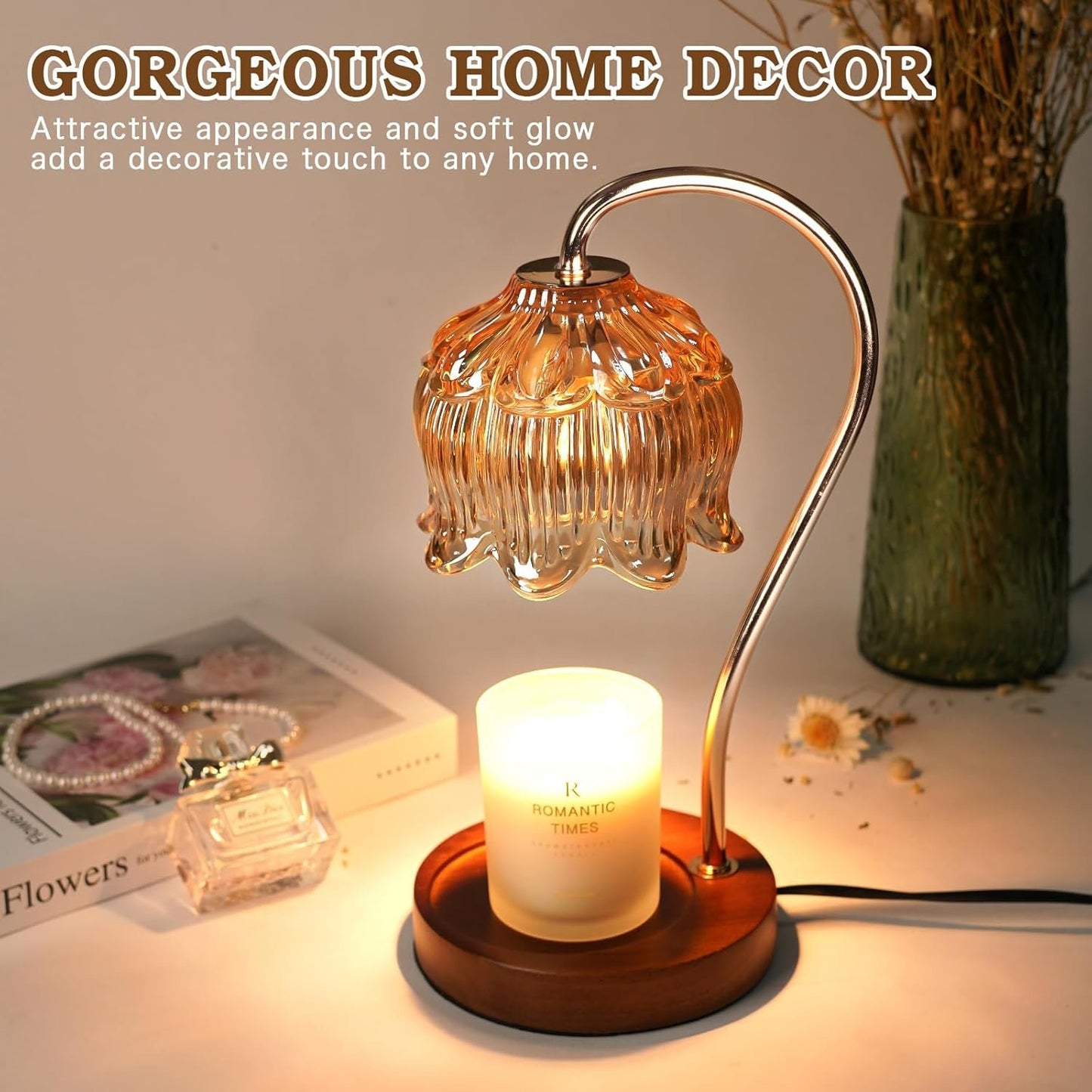 Flower Candle Warmer Lamp with Timer, Dimmable Candle Lamp Warmer, Unique Mothers Day Gifts for her, Birthday Gifts for Mom Her Wife, Anniversary Romantic Gifts Ideas, Vintage Lamp Candle Warmer