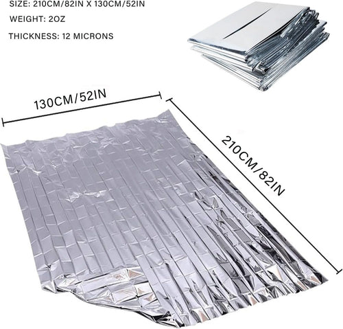Emergency Foil Blanket, (10 Units in Pack). Survival Blankets,First Aid. Silver Foil Reflective Blanket Pack for Cold Weather Outdoor Camping Hiking, Shelter, Marathons and Protection