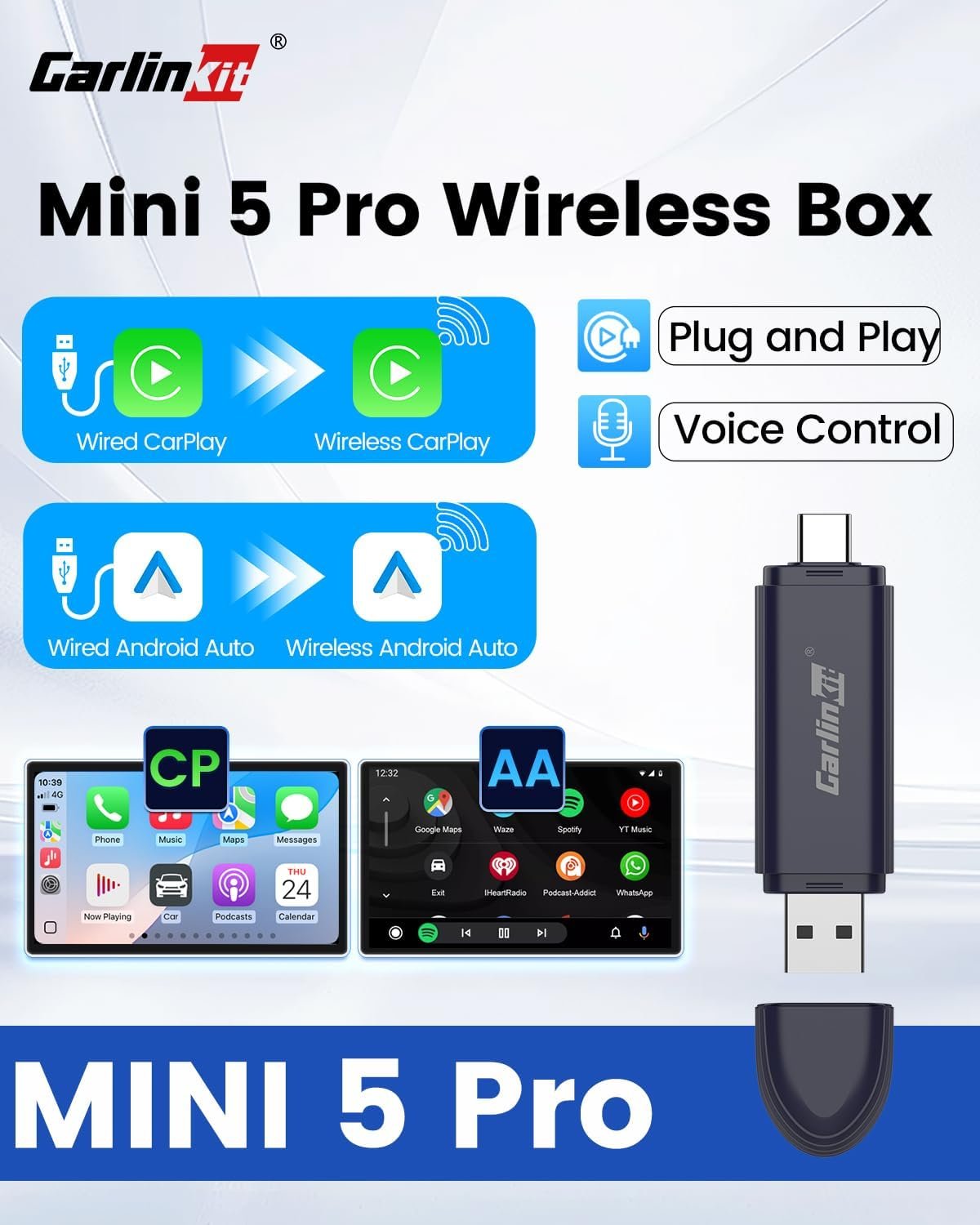Carlinkit Mini SE Pro Wireless CarPlay Adapter/Wireless Android auto A dapter, Hige-Grade Durability, USB-C/A Universal Car Adapter for iOS/Android