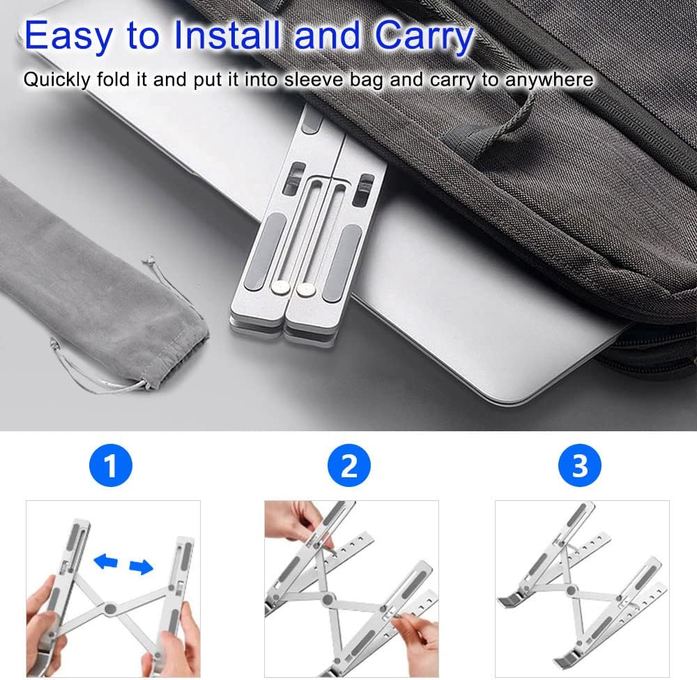 Laptop Stand Kamoon Portable Adjustable Tablet Computer Stand Aluminum Alloy Folding Laptop Stand Compatible MacBook Air Pro, HP More 10-15.6" Laptops & Tablet(Space Silver)