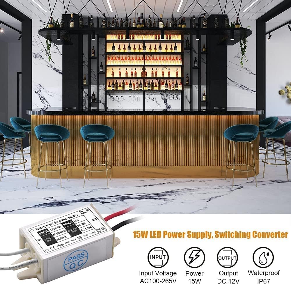 Klarlight Waterproof IP67 15W 12V DC LED Power Supply - 120VAC to 12V DC Converter for LED Strip Lights, MR11/MR16 Bulbs, CCTV Camera (4-Pack)