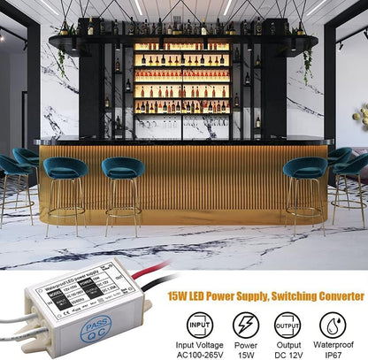 Klarlight Waterproof IP67 15W 12V DC LED Power Supply - 120VAC to 12V DC Converter for LED Strip Lights, MR11/MR16 Bulbs, CCTV Camera (4-Pack)
