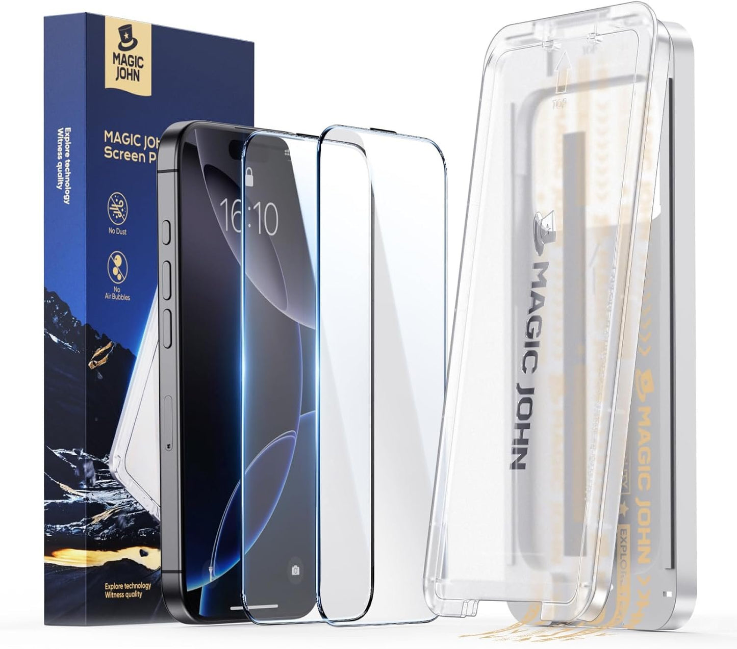MAGIC JOHN 3rd Gen Upgraded for iPhone 16 Pro Max Screen Protector 6.9 Inch, HD Clear, Shatterproof Tempered Film, Auto Dust-Elimination, Bubble Free, Easy Installation, 2 Pack