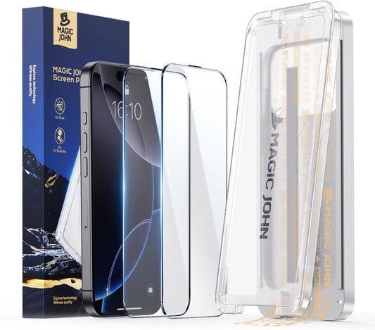 MAGIC JOHN 3rd Gen Upgraded for iPhone 16 Pro Max Screen Protector 6.9 Inch, HD Clear, Shatterproof Tempered Film, Auto Dust-Elimination, Bubble Free, Easy Installation, 2 Pack