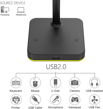 RGB Headphone Stand with USB Hub, KAFRI Desk Gaming Headset Holder Hanger Rack with 1 USB2.0 Extension Charging Port Cord - Suitable for Gamer Desktop Table Game Earphone Accessories